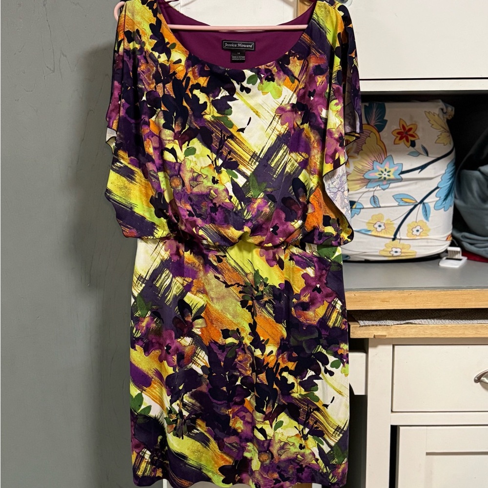 Floral Print Dress - Purple and Yellow